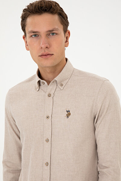 U.S. Polo Assn. Men's Shirt On Beige With Logo And Texture