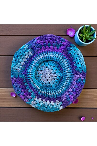 Satürn Hobi Sparkling Bohemian Painter Beret with Knitted Motifs