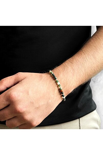 BIJUTERIA NEAGRA Sterling Silver 925 Bead Bracelet with Indian Agate, Adjustable Cord