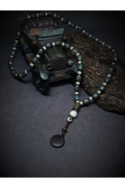 Takı By Erk EL EMEĞİ - ESKİTME AHŞAP BONCUKLU - OTANTİK - BOHEM - YEŞİL KOLYE