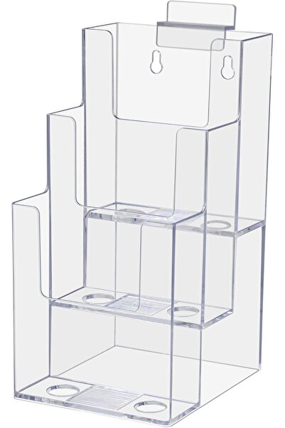Slasa 4 Pack Clear Slatwall Brochure Holder 4.75"W x 6"D x 9.75"H Tiered Display
