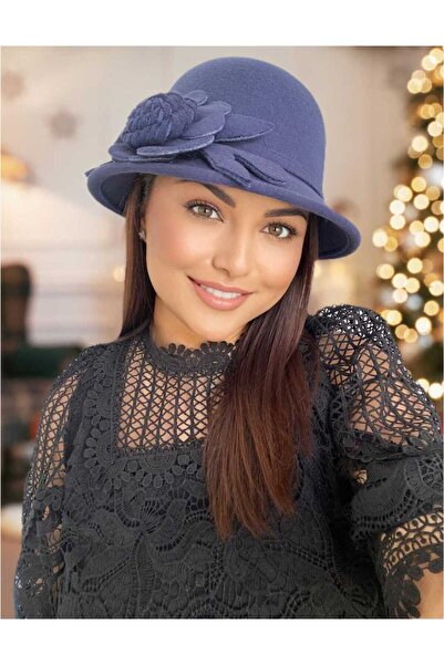 Confortino Elegant women's felt hats with small brims and floral decoration R...