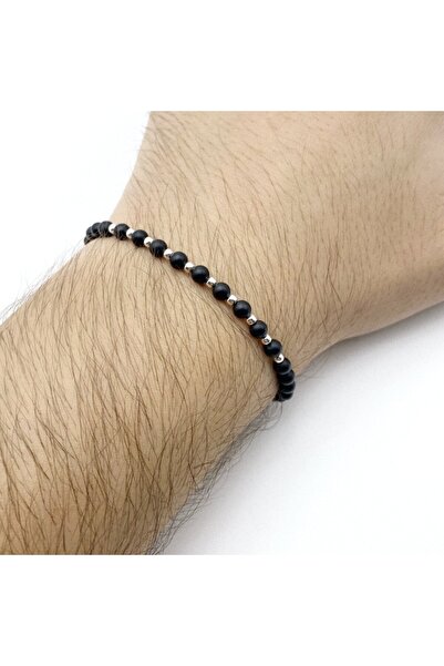 BIJUTERIA NEAGRA Adjustable bracelet with 925 silver beads and matte onyx stones