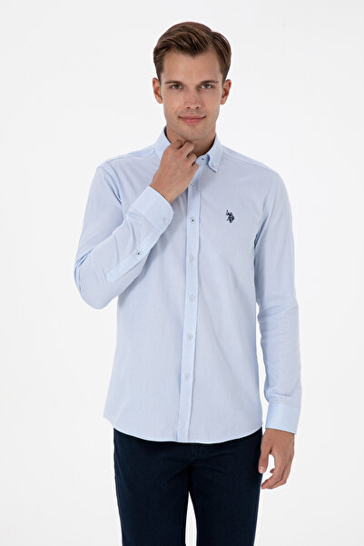 U.S. Polo Assn. Men's Light Blue Shirt With Embroidered Logo And Buttons At T...