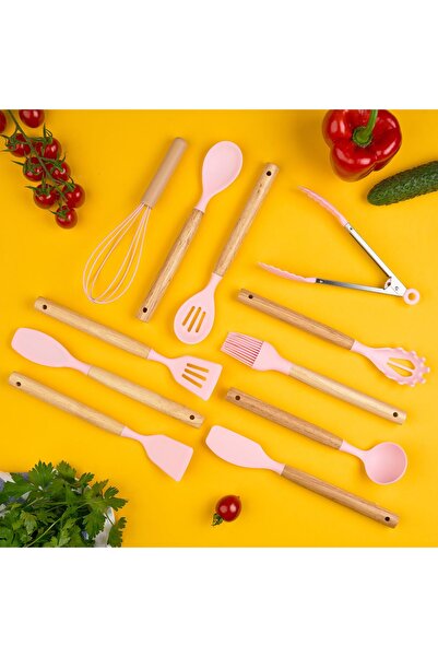 Onuvio 12-piece kitchen utensil set, small size XS 500g, silicone, heat-resistant, Mini Size - Pink