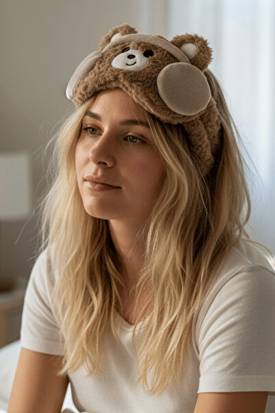 TAKIŞTIR Πλεκτό κεφαλόδεσμο ύπνου με φιγούρα αρκουδάκι σε χρώμα καφέ