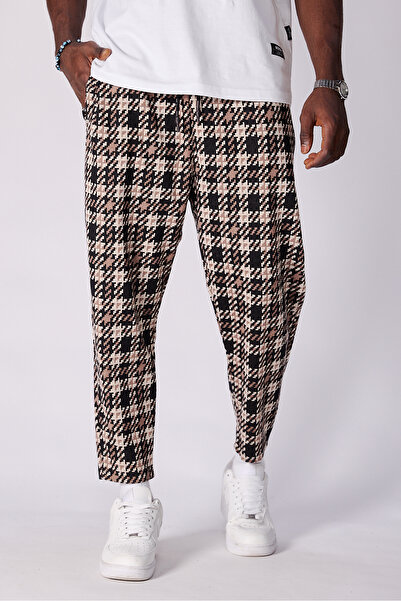 Superbluemexico Unisex Jacquard Patterned Pleated Baggy Trousers