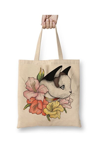 Toyaso صورة قطة في زهور الجلاديولس، إصدار وردي، حقيبة قماش بيضاء للقطط