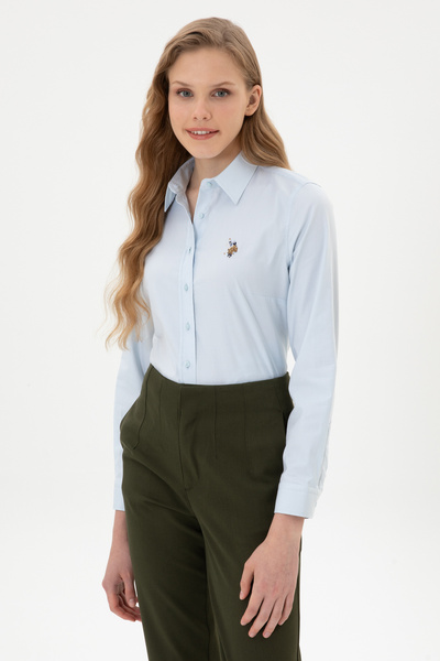 U.S. Polo Assn. Women's Light Blue Shirt With Embroidered Color Logo