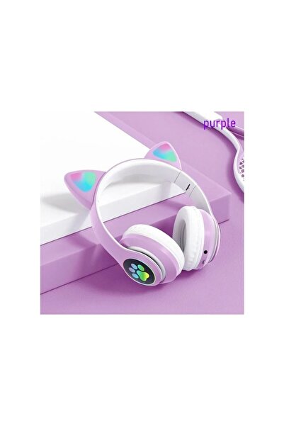 chimon Kulağı Bluetooth Kablosuz Kulaklık Rengarenk Işıklı Rgb Mor Çocuk Oyun...