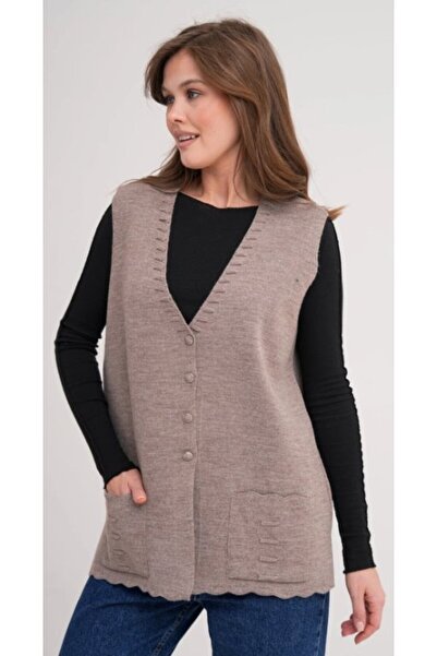 Fresh&Moda Women's Mother Plus Size Knitwear Plain Model Vest