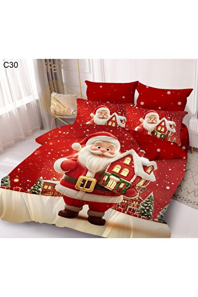 OEM Double Bed Linen, Fitted Sheet, Finet Fabric, 6 Pieces - Christmas Print