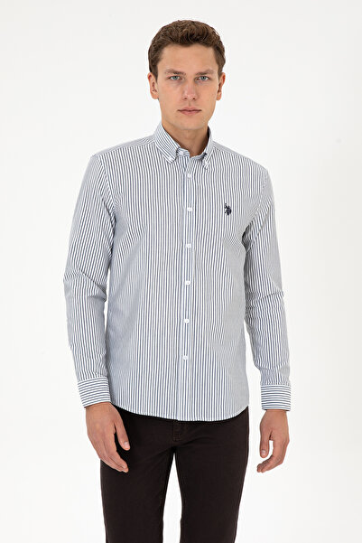U.S. Polo Assn. Camasa Barbat Pe Fond Alb Cu Dungi Verticale