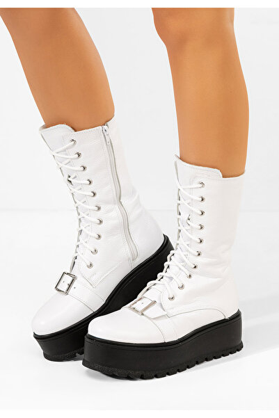 B T Shoes Women's white Sorelia leather boots