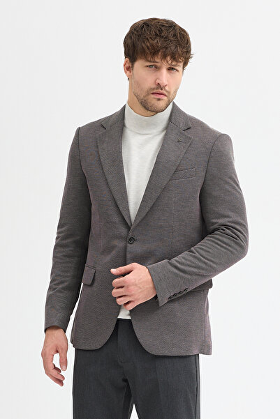 Frappoli Dorra Men's Black-Grey Cotton Blend Stretch Fabric Dobby Mono Collar Sport Slim Fit Blazer Jacket