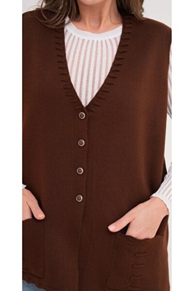 Fresh&Moda Women's Mother Plus Size Knitwear Plain Model Vest