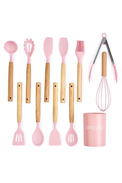 Onuvio Set de ustensile de bucătărie cu 12 piese, mărime mică XS 500g, silicon, rezistent la căldură, mărime mini - roz