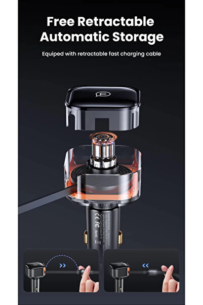 Usams Car charger with flexible, short-circuitable cable