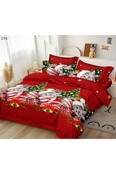OEM Double Bed Linen, Fitted Sheet, Finet Fabric, 6 Pieces - Christmas Print