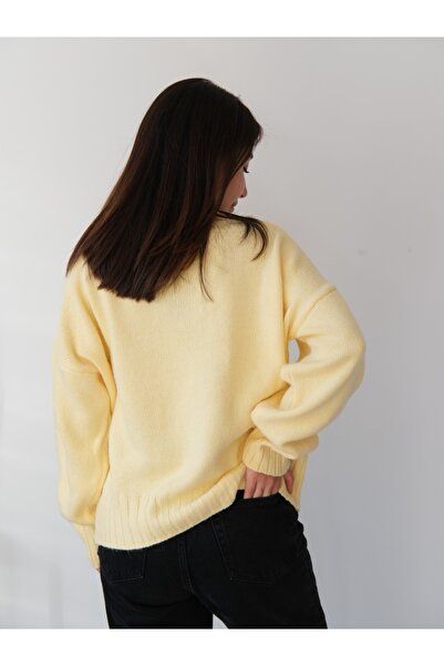 SolQ Oversized Women's V-Neck Elegant Soft Textured Stylish Hair Knit Sweater