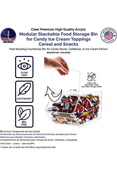 Slasa Clear Acrylic Food Storage Bin 12.7x27.9x12.7cm with Hinged Lid No Assembly