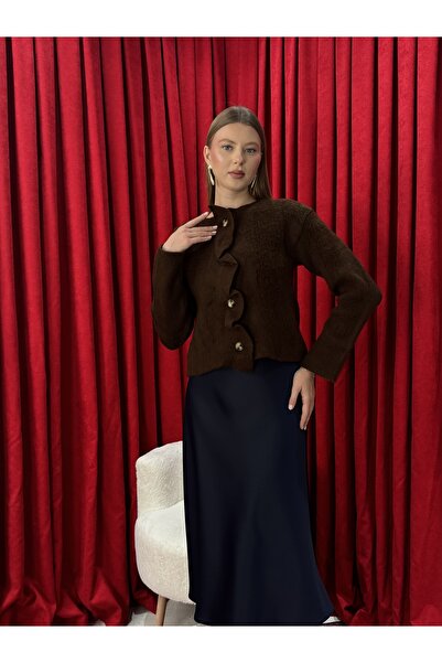 Neva Wear Asymmetrical Cut Pat Detailed Embroidered Knit Cardigan