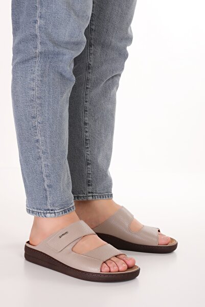 Gondol Men's Genuine Leather Slippers with Removable Sole and Special Velcro Rl.5302 Mink