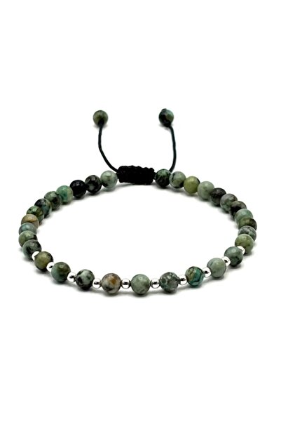 BIJUTERIA NEAGRA 925 Silver Bead Bracelet with Turquoise Stones, Adjustable Cord (Men) -
