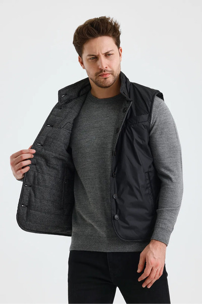 Wellalux Men's Mock Neck Button Double Sided Vest