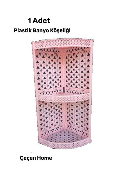 ÇEÇEN HOME Pembe Plastik 3 Katlı Banyo Köşeliği Banyo Yanı Köşelik Şampuanlık...