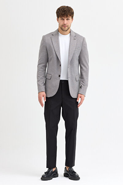 Frappoli Dorra Men's Gray Cotton Blend Stretch Fabric Dobby Mono Collar Sport Slim Fit Blazer Jacket