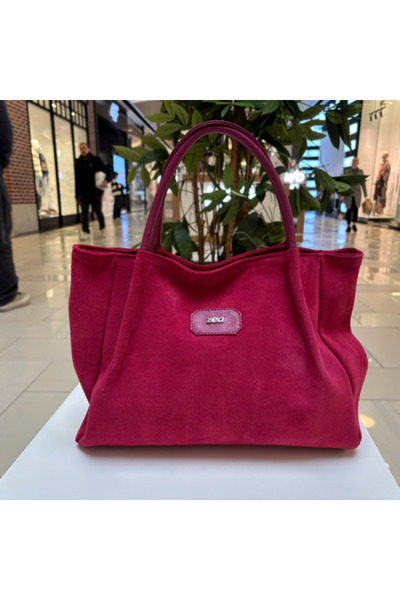 Zea shopper bag in magenta suede leather, handmade in Cluj-Napoca