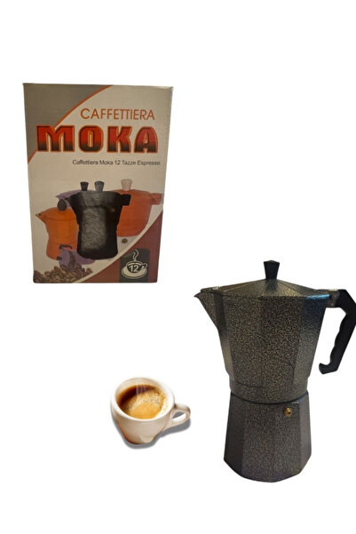 MOKA Steel coffee maker, 12 espresso cups, for stovetop, ergonomic handle, metallic gray color
