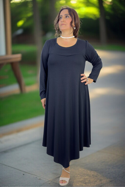 yagmurberen Asymmetric Cut Interlock Viscose Fabric Plus Size Bell Cut Women's Dress