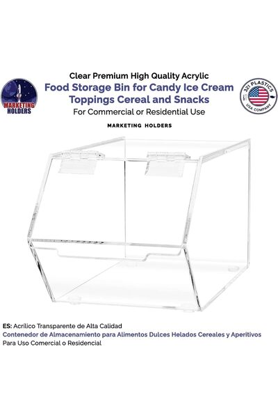 Slasa Clear Acrylic Food Storage Bin 12.7x27.9x12.7cm with Hinged Lid No Assembly