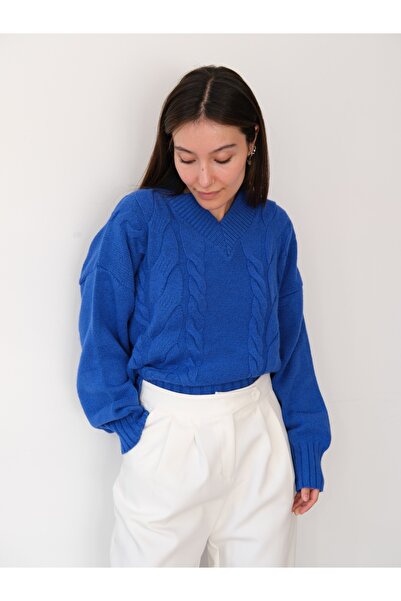 SolQ supradimensionat Pulover elegant pentru femei, cu decolteu în V, cu textura moale, elegant, tricotat