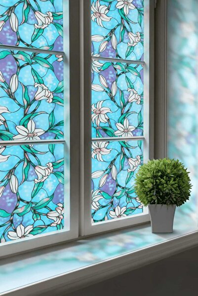 Buka Shops Lily Flower Stained Glass Pattern Decorative Glass Foil Static Window Film