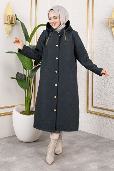 Tesettür Dünyası Boydan Düğmeli Kapitone Kap TSD250217 Antrasit