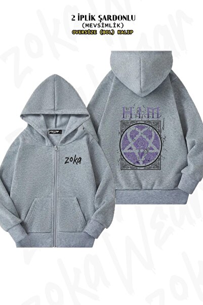 ZOKAWEAR سترة كارديجان بغطاء للرأس للجنسين من Roses Him مطبوع قصة فضفاضة Sırt...