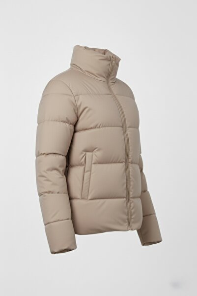 BESKAR Beige Plus Size Women's Coat – Water Repellent, Puffer Jacket, and Rain Resistant Coat