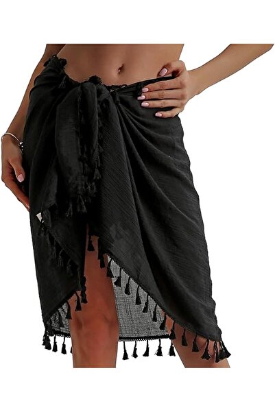 KASTWAVE Beach Sarong Pareo Womens Semi-Sheer Swimwear Cover Ups Short Skirt with Tassels