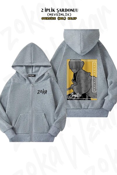 ZOKAWEAR Cardigan unisex Demon Slayer Zenitsu cu imprimeu supradimensionat cu...