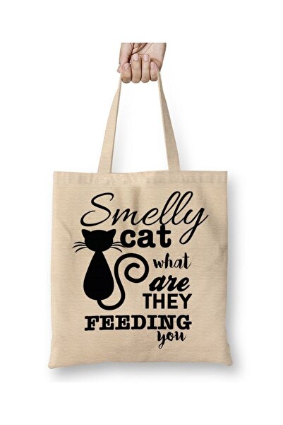 Toyaso حقيبة تسوق من القماش الأبيض ذات مقبض طويل من Smelly Cat، حقيبة تسوق لل...