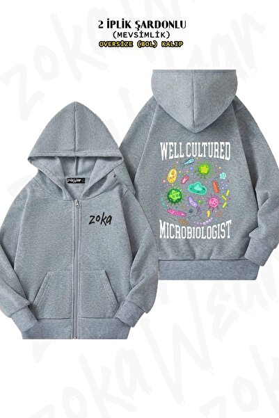 ZOKAWEAR Унісекс Мікробіолог Чорний Принт Oversize Принт на спині Застібка-блискавка Капюшон Кардиган