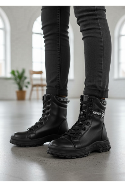 Twingo 7120 siyah cılt kışlık kaymaz taban kadın günlük hafif bot