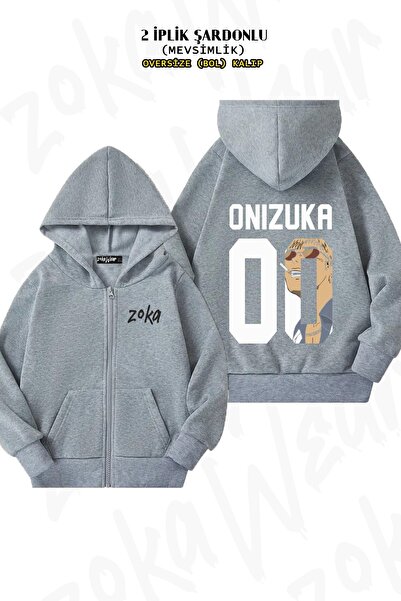 ZOKAWEAR سترة كارديجان بغطاء للرأس للجنسين من Onizuka مطبوع قصة فضفاضة مطبوع