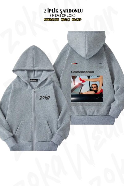 ZOKAWEAR Унісекс-куртка з капюшоном на блискавці, з принтом серії «Каліфорнікейшн» на спині, розмір Oversize