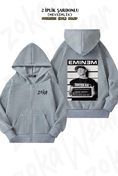 ZOKAWEAR سترة كارديجان بقلنسوة بسحاب من نوع Eminem Slim Shady مطبوع قصة فضفاض...