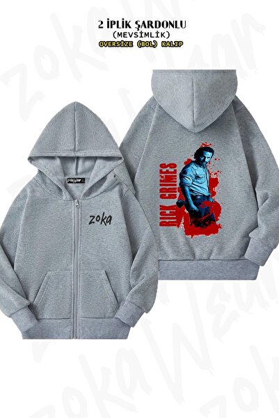 ZOKAWEAR سترة ريك جرايمز ذا ووكينج ديد مطبوع قصة فضفاضة للجنسين مطبوع بسحاب و...