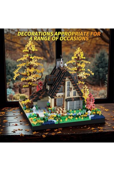 KASTWAVE Autumn Treehouse Building Blocks, 2635 PCS Retro Wooden Cabin Micro Building Set